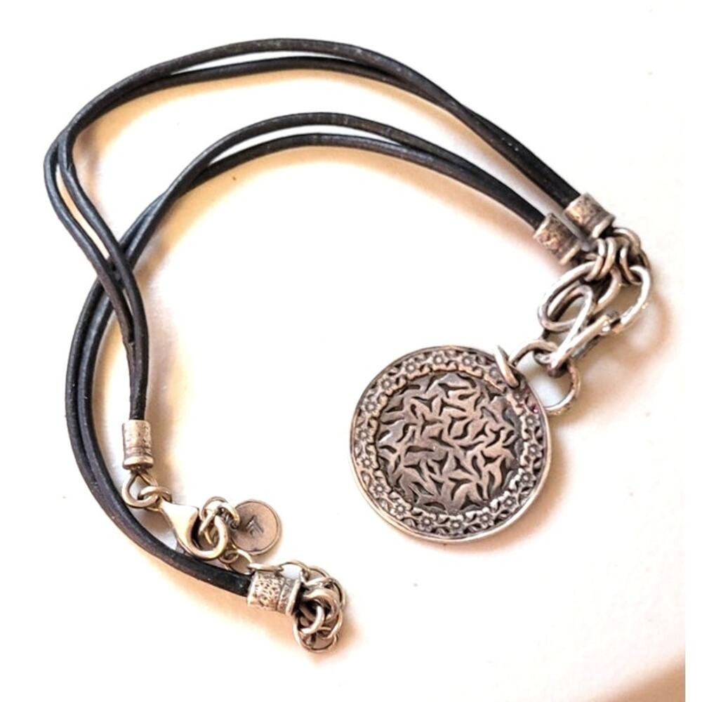 Silpada Black Leather Sunburst Filigree Sterling Silver 925 Pendant Necklace